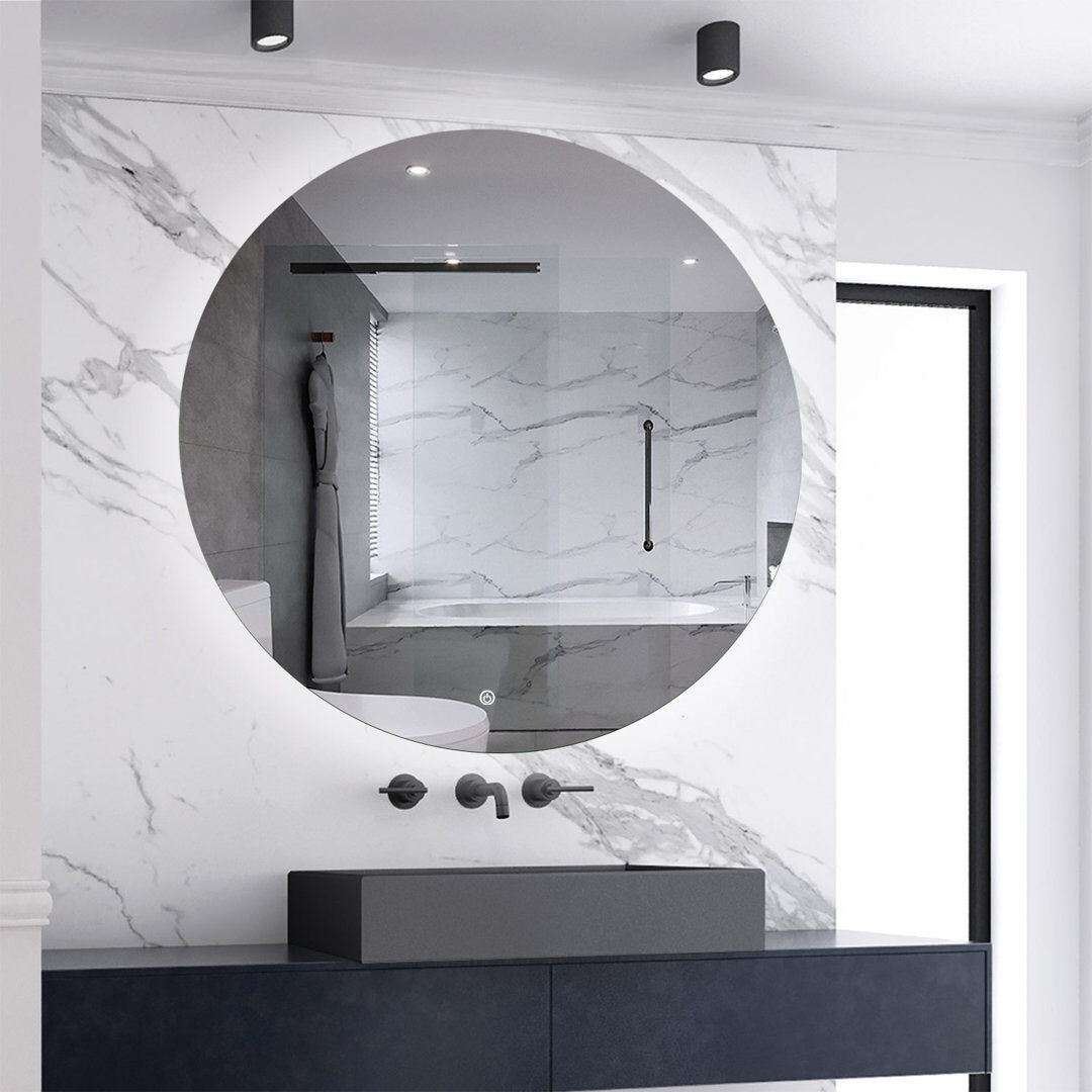Ivy Bronx Round LED Bathroom Mirror with Light Adjustable Brightness,Anti-fog,Memory Function White 100 x 100 cm