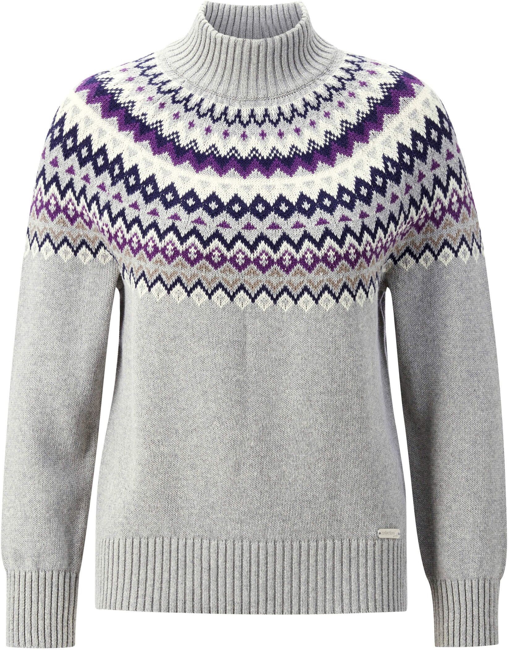 Strickpullover WITT "Pullover Stehkragenpullover im mehrfarbigen Norwegermuster", Damen, Gr. 54, hellgrau, nachtblau, gemustert, Strick, , Sportlich, Pullover Strickpullover