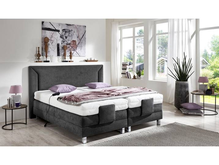 Boxbett, Mikrovelours, Anthrazit, 174×214 cm, Elektrisch Verstellbar, Westfalia Schlafkomfort