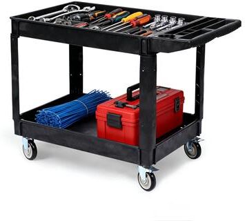Garvee Heavy Duty 2-Tier Rolling Utility Cart, Large Lipped Shelves, Ergonomic Handle