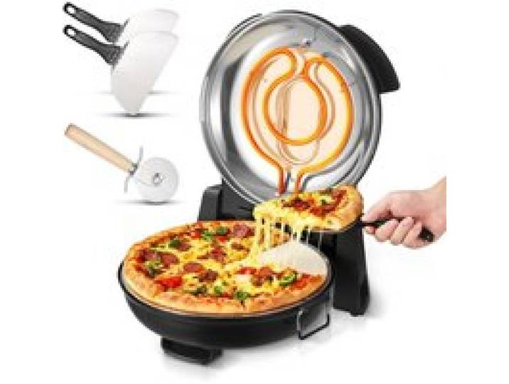 VEVOR Pizzaofen elektrischer Pizzamaker 1200 W Pizzakocher mit Cordieritstein, 5-stufige Temperaturregelung, Sichtfenster für präzises Kochen, erhitzt bis zu 420 °C, Backofen für Zuhause schwarz