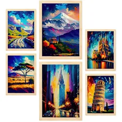 POSTER Set Mit 6 Vermächtnis Im Ölgemälde Stil A3 & A4 Rahmen Aus Hellem Holz