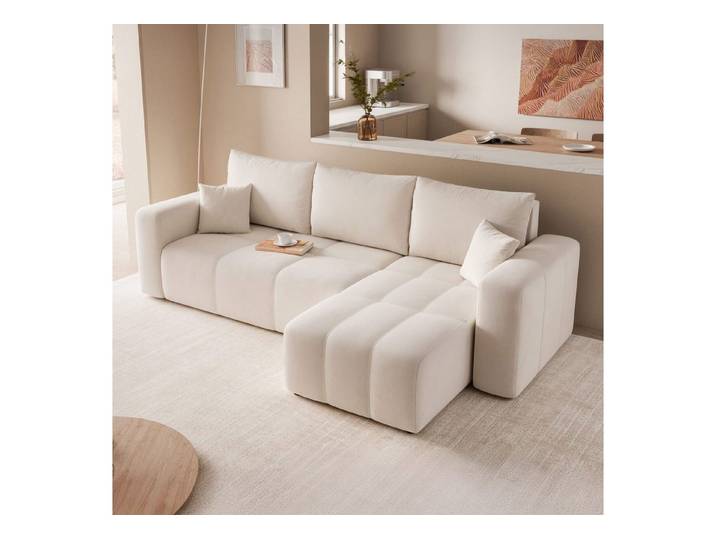 Design Möbel Ecksofa Ecksofa PEDRO mit Schlaffunktion und Bettkasten 248x145 cm