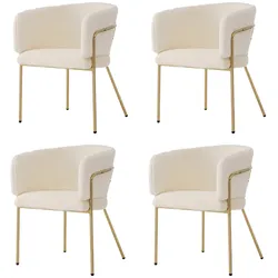 STILVORA Polsterstuhl Kunstfell Weiß mit Metallbeinen 57x57x77cm, 4er-Set
