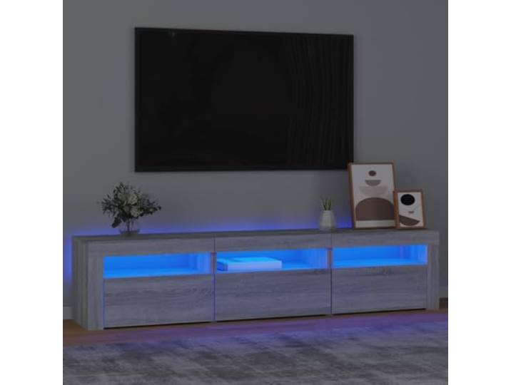 TV Unterschrank mit RGB Beleuchtung Sonoma grau 180x35x40cm TV Möbel aus Holzwerkstoff mit Stauraum und Display