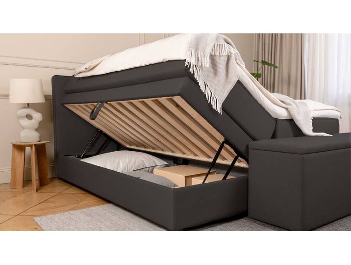 BRUNO Boxspringbett Premium mit Bettkasten 160x200cm in Schwarz Matratzen-Härtegrad: Links H2 / Rechts H2 extra viel Stauraum & individuell konfigurierbar