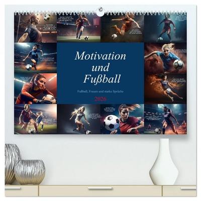 Motivation und Fußball (hochwertiger Premium Wandkalender 2026 DIN A2 quer), Kunstdruck in Hochglanz