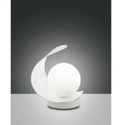 Fabas Luce LED Tischleuchte ADRIA, 6W 3000K 540lm, mit Touch-Dimmer, Metall / geblasenes Glas, Weiß FAB-3414-30-102