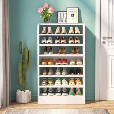 Jiallo "25"" Width White Shoe Rack, 8-Tier Tall Shoe Shelf, White"
