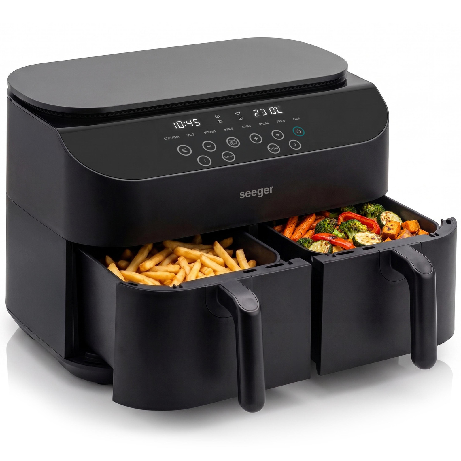 Seeger TwoFry Dual Zone heteluchtfriteuse, 10 liter, Zwart