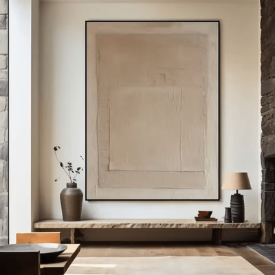 Inspire Curations Large Beige Textured Abstract Canvas Minimalist Neutral Wall Art Decor a 30x40cm