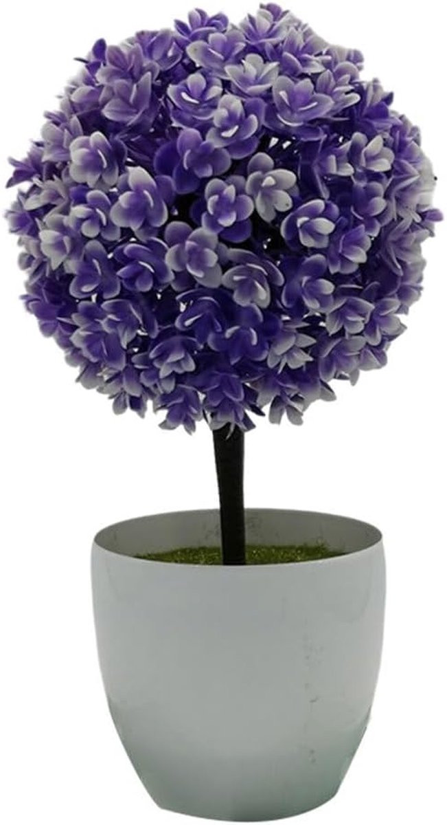 Paarse Kunstplant Bonsai in Pot - Onderhoudsvrije Binnendecoratie - Hoogte: 24 cm