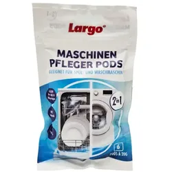 Waschmaschinenpflege Largo Maschinen Pfleger Pods 2in1 6 Stück im Pack, geeignet für Spül- und Waschmaschinen