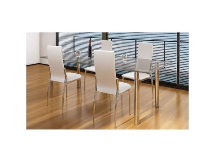 HGPOTUY Esszimmerstühle 4 STK. Weiß Kunstleder Chrombeine, Belastbar bis 110 kg, Pflegeleicht, Modernes Design