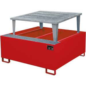 BAUER Auffangwanne AWA 1000, rot, aus Stahl, 146 x 146cm, Gitterrost & Abfüllaufsatz, unterfahrbar, 1000 Liter