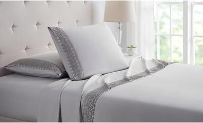 Bamboo Comfort Lace Crochet Embroidery 4 Piece Sheet Set