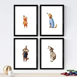 POSTER Set mit 4 Hunden abgelenkt A4 Rahmenlos