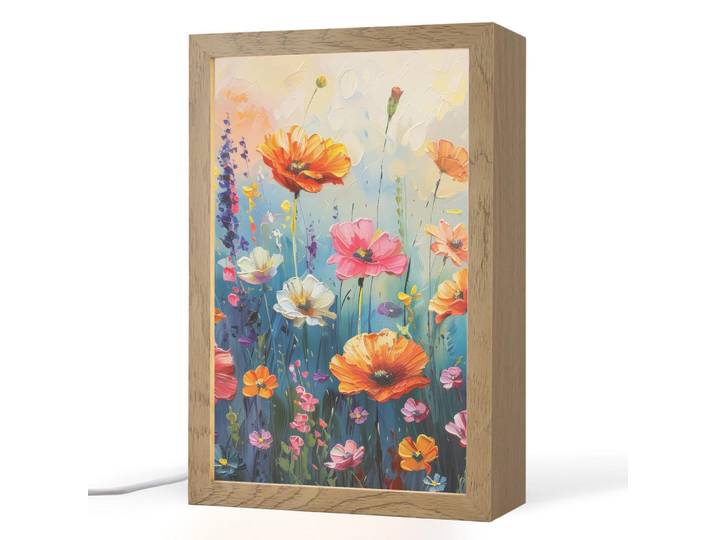OnlyWow Tischleuchte - Blumen - Natur - Aquarell - Kunst - 20x30 cm, Altrosa, Holzwerkstoff, Rechteckig, LED integriert, 20x30x8 cm, Lampen & Leuchten, Innenbeleuchtung, Tischlampen