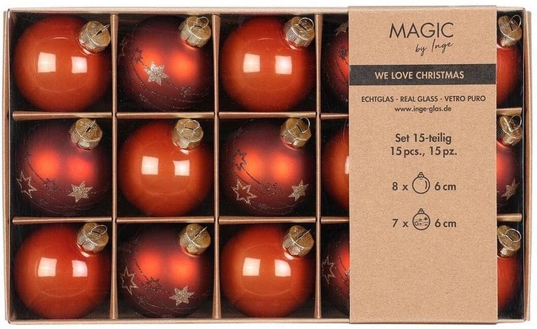 Weihnachtsbaumkugel "INGES CHRISTMAS DECOR 6 cm Terracotta, 15 Stück", rot (terracotta), Glas, Weihnachtsbaumkugeln, Weihnachtsbaumkugel terracotta Einheitsgröße
