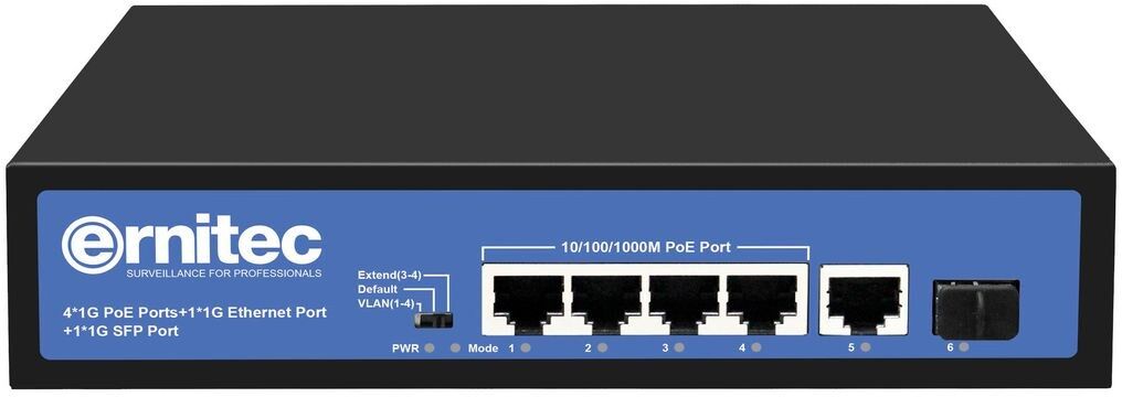 Ernitec ELECTRA-U04-1GB-60W 6-Port Gigabit Unmanaged PoE Switch - 4x PoE, 1x RJ45 Uplink, 1x SFP Uplink