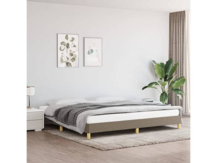 Strapazierfähiger Stoff Stützbeine Sperrholzlatten Taupe 200x200 cm Bettgestell ohne Matratze Taupe 200x200 cm Stoff Boxspring Optik Stabilholz Lattenrost Schlafzimmer Möbel