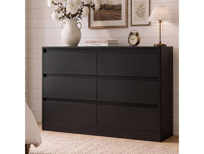Commode 6 Tiroirs Avec Cadre Monobloc Poignées Anti-Choc Panneau Anti-Poussière Et Humidité Meuble Rangement Chambre Entrée Salon
