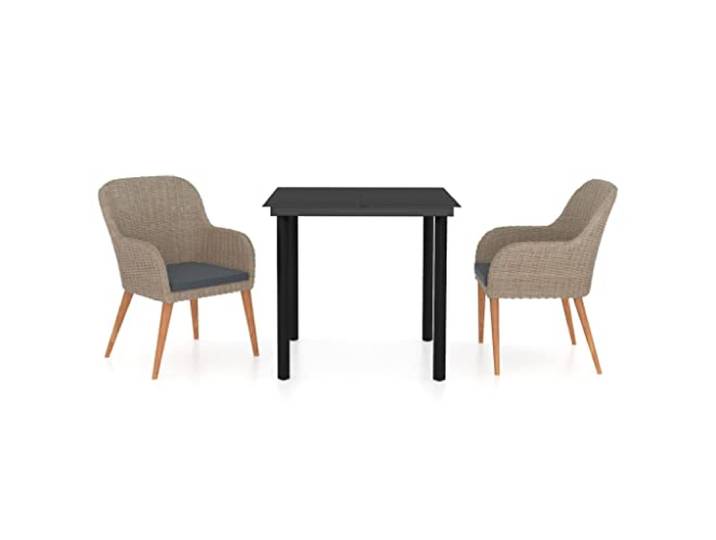 Garten-Esszimmer-Set, 3-teilig, Tisch, Glas, Stühle, Rattan, Polyethylen, Braun