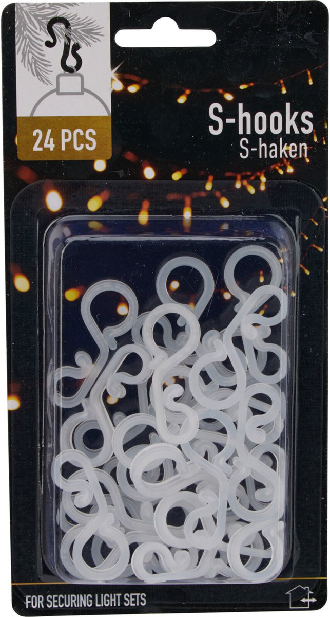 Set van 24 S-vormige lichtsnoer ophanghaakjes voor kerstverlichting en dakgoot