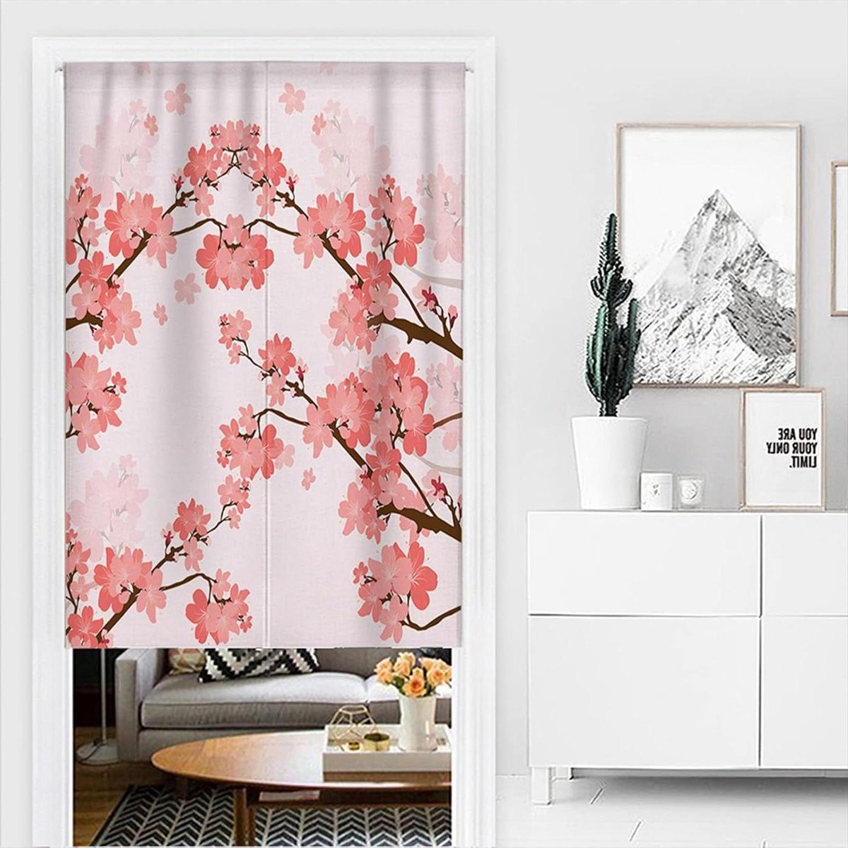 Japans Noren Deurgordijn voor Keuken - Roze Linnen Stof - B: 85 cm, H: 90 cm