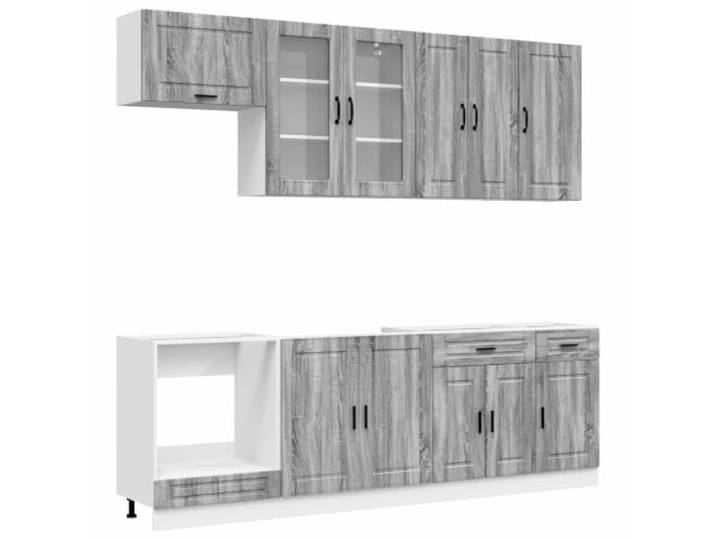 fsahslih Küchenzeile 8-teilig Grau Sonoma Holzwerkstoff Porto Geräumiges Küchenschrank Set mit verstellbaren Füßen und Wandbefestigung für Stabilität im modernen Kochbereich.