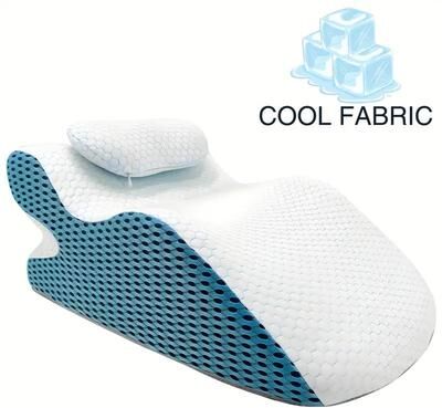 StayWell Multifunctional Reclining Pillow With Memory Foam For Back Neck Support, Ergonomic Wedge Cushion, Comfortable Prone Rest white And Blue