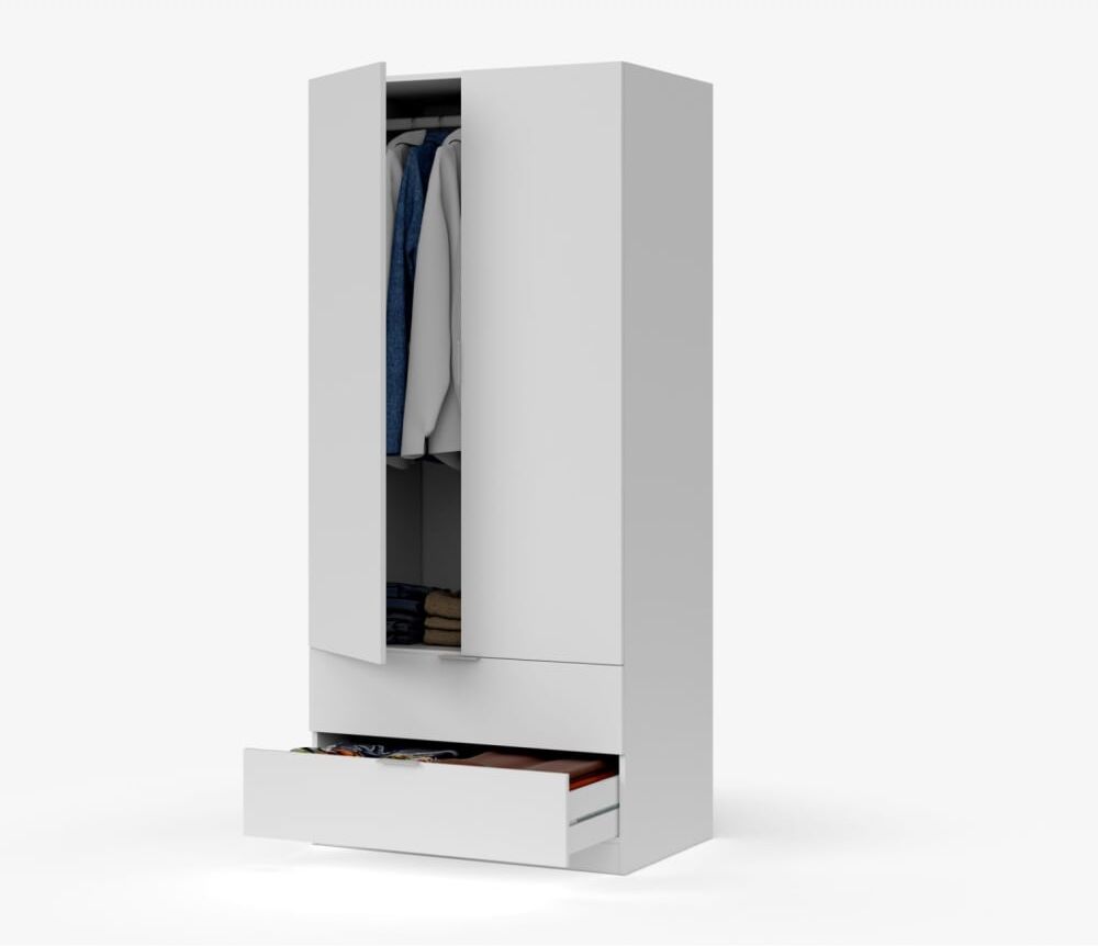 Usinestreet Armario 2 puertas 2 cajones aglomerado blanco 180x81.5x52cm