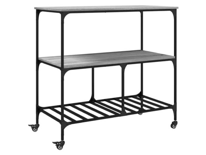 Foknhdi Küchenwagen Grau Sonoma 100x50x95 cm Servierwagen mit Rollen Vielseitiger Rollwagen für Küche und Wohnzimmer, flexibel nutzbar mit Rollen oder verstellbaren Standfüßen.