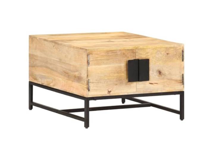 Tmriohed Couchtisch 67x67x45 cm Massivholz Mango Wohnzimmertisch Rustikaler Beistelltisch aus Mangoholz mit offenem Fach und schwarzem Metallgestell für Wohnzimmer und Lounge.