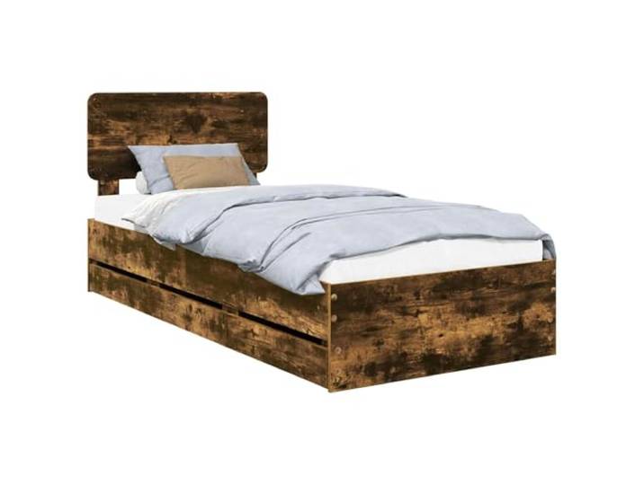 KKgypkn Bettgestell Holzwerkstoff mit Schubladen 75x190 cm Geräucherte Eiche Bettrahmen mit verstellbarem Kopfteil und Lattenrost