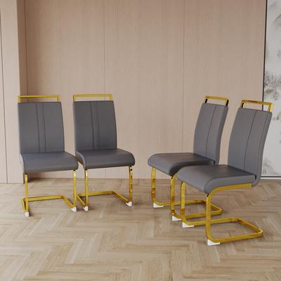 GREATPLANINC Modern Dining Chairs Set of 4, PU Leather High Back Upholstered Side Chairs Office Chair with C-Shape Golden Metal Legs