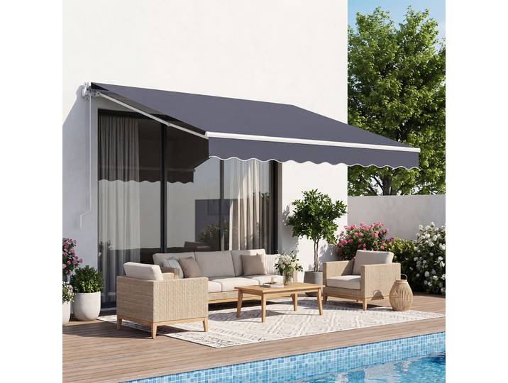 Vevor Store Banne Manuel 250x200 Cm Auvent Retractable Pour Terrasse Et Balcon\, Exterieur\, Devantures De Cafes\, De Restaurants\, De Boutiques\, Avec Manivelle\, Angle Deinclinaison 45°-85°\, Gris Fonce