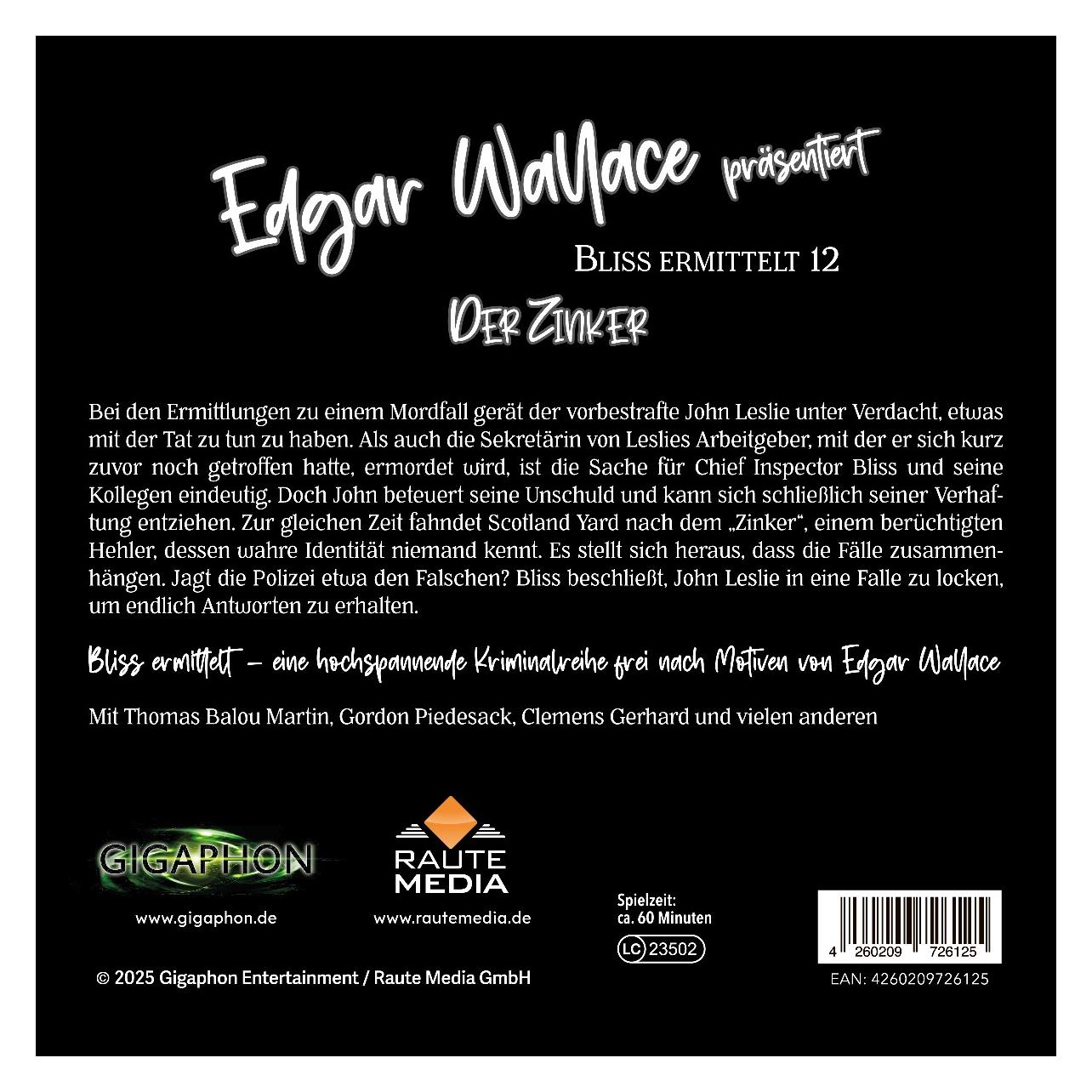 Raute Media Edgar Wallace: Bliss ermittelt (12) - Der Zinker (Edgar Wallace, Deutsch) (63956239)