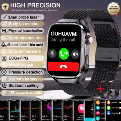 Inspire Picks VitaSense Pro AI Health Smartwatch ECG PPG Blood Pressure & Uric Acid Monitor black Mesh Belt 2a