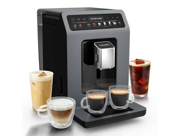 KRUPS - Evidence Hot & Cold Machine à café automatique - 15 bars - Gris Machine a cafe a grain avec broyeur - 18 recettes chaudes et froides - Technologie Cold Brew Aroma - Système One-Touch
