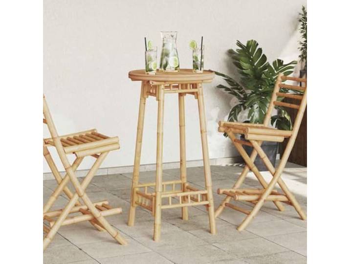 Runder Garten Bartisch Aus Bambus, Ø55x100 cm Stehtisch für Terrasse Balkon Wasserbeständig, Lattenoberfläche, Fußstütze, Bambus Naturmaterial, für Hof Garten Balkon Terrasse