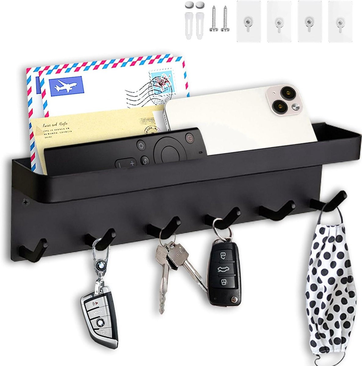 Zwarte Wand Sleutelhouder met Plank voor Organisatie in de Hal, Keuken of Badkamer