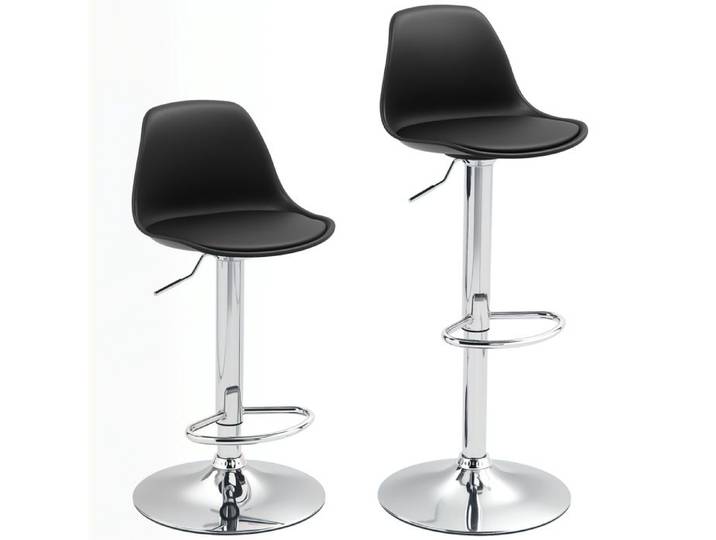 Tabouret de bar ensemble de 2 chaise de bar rembourrée avec cadre en acier Tabouret de bar rotatif à 360 ° pour cuisine Noir