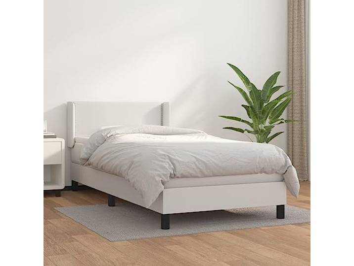 YNGBHFNOP Kunstleder höhenverstellbares Kopfteil 100 x 200 cm Weiß Boxspringbett mit Matratze Weiß 100x200 cm Kunstleder höhenverstellbares Kopfteil Taschenfederkern Topper Stabilität