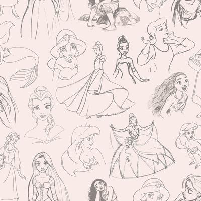 RoomMates Disney Princess Sketches Pink Peel and Stick Wallpaper