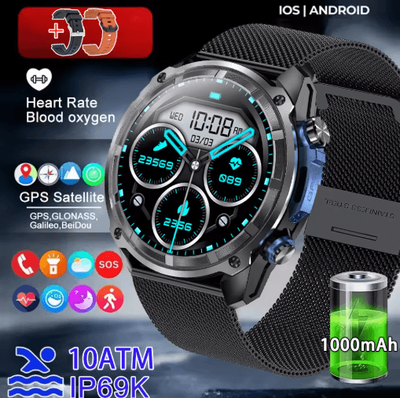 Inspire Picks TrailMaster Pro GPS Smartwatch 10ATM Military Outdoor Watch With Offline Maps & 1000mAh Battery black Mesh Belt 2a gps Offline Map