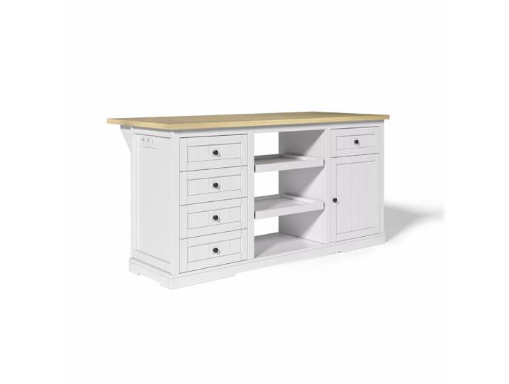 Console blanche avec plateau effet bois