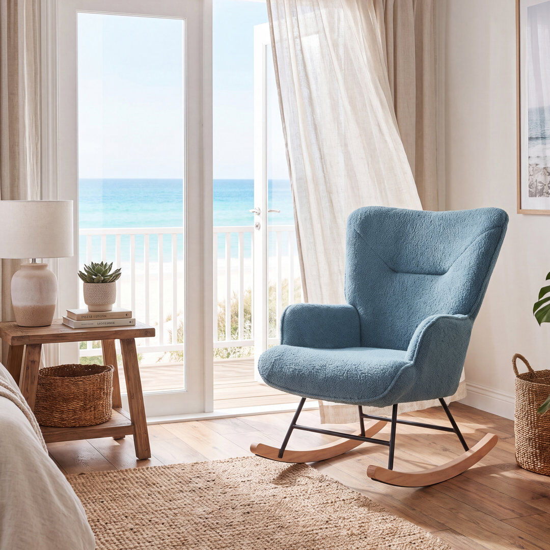 Norden Home Rocking Chair Teddy Fabric/Dusty Blue 89cm H X 62cm W X 78.5cm D