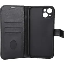 Radicover Radiation Protection Wallet Vegan Leather iPhone 15 PLUS Flipcover Black PU (Apple iPhone 15 Plus), Smartphone Hülle, Schwarz