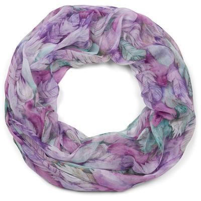 Loop STYLEBREAKER "Loop mit bunten Federn", Damen, lila (violett, grün), Obermaterial: 100% Viskose CV., Modisch, Modetücher Loop
